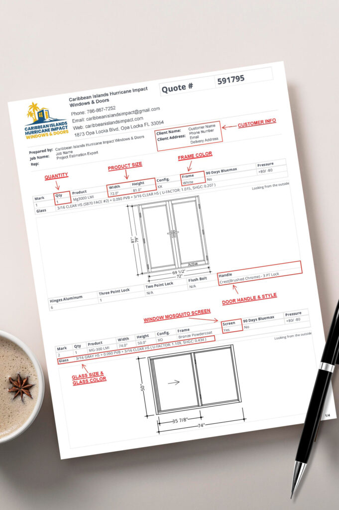 Caribbean Islands Hurricane Impact Windows and Doors verify your quote details
